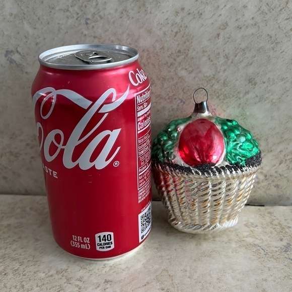 Old Vintage Christmas Ornament Mica Fruit Basket - Picture 2 of 6